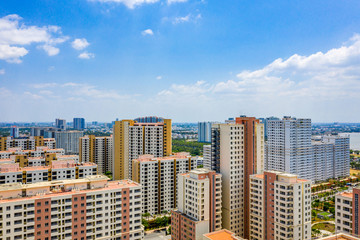 Fototapeta na wymiar Aerial cityscape view of apartment buildings in Ho Chi Minh city