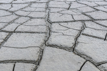 Cracked earth indicates dry weather, drought, or lack of water.