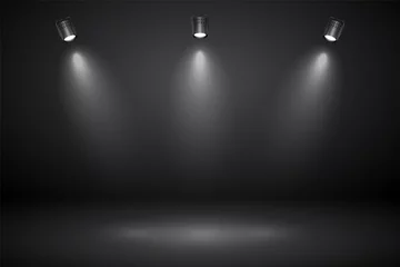 Fototapete Empty gray studio abstract background with spotlights. Product showcase backdrop. © 32 pixels