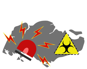 Illustration vector graphic of Singapore map with biohazard virus sign and icon alarm. COVID-19, 2019-nCoV,Virus corona vectors. Corona virus outbreak with Singapore map.vector EPS10.