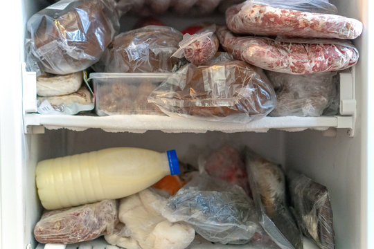 Food stocks in the refrigerator. Coronavirus and quarantine.