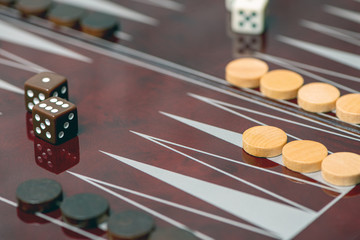 dice on brown game board, board games, family leisure