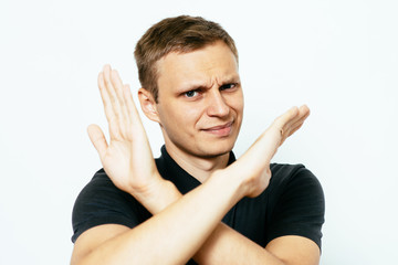Stop gesture with indignation shown by men - 334554886