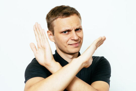 Stop gesture with indignation shown by men