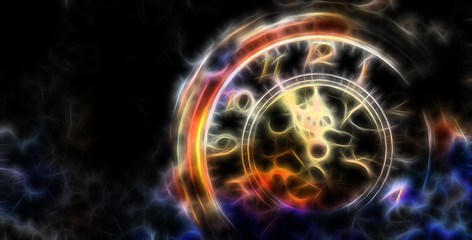 Clock showing five minutes to twelve. Time to stop and realize the values of life and fractal effect.