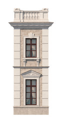 Fototapeta na wymiar Facade of a two-story classic house with windows. 3D rendering