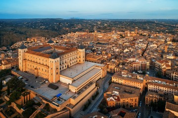 Castle of San Servando aerial view sunset in Toledo