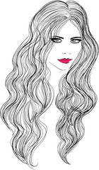 Woman with wavy hair and pink lips