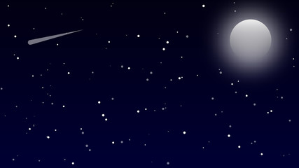 Obraz na płótnie Canvas Night background, Moon and shining Stars on dark blue sky, illustration
