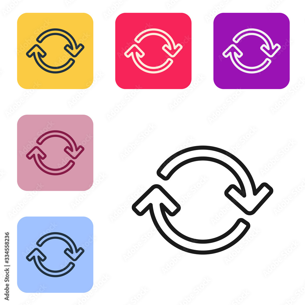 Poster black line refresh icon isolated on white background. reload symbol. rotation arrows in a circle sig