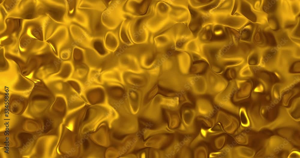 Poster golden wave liquid background. glamour satin lava texture 3d rendering loop 4k.