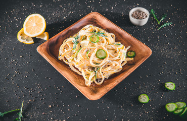 Pasta with a sour cream lemon and herbs