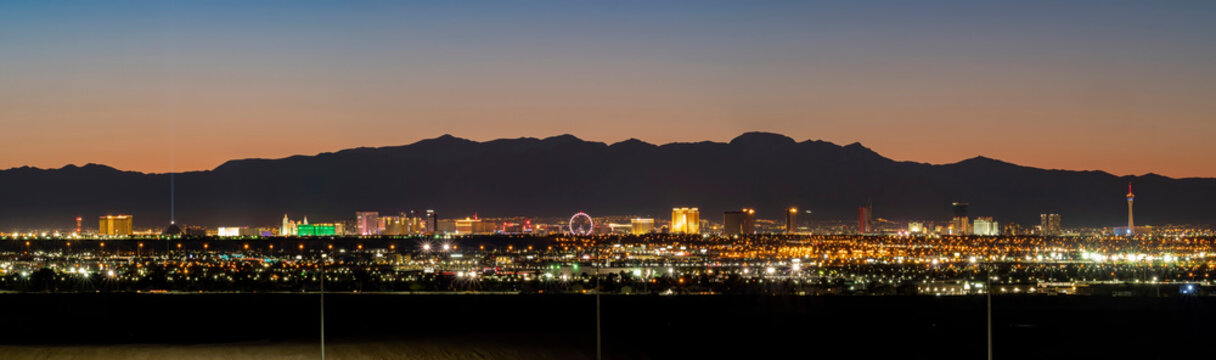 Dusk High Angle View Of The Skyline Of Las Vegas