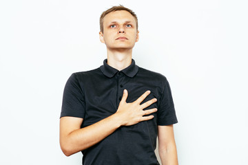 Man listening national anthem. Patriot.