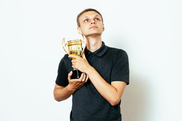 man with a golden cup