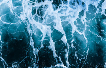 Crashing Waves of sea and Aerial view to ocean wave. Blue water background.