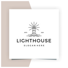 Lighthouse Line Outline Monoline Logo Design Inspiration Vector Stock - Premium Vector