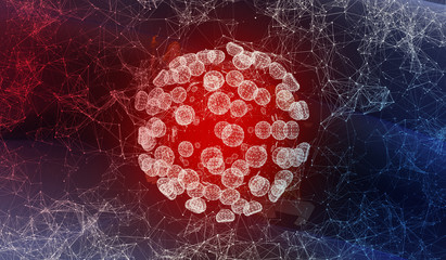 Medical virus molecular concept with flag of the states of USA. State of New York flag 3D illustration.