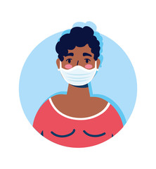 afro woman using face mask character