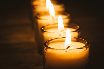 Candles on a table in a Catholic church
