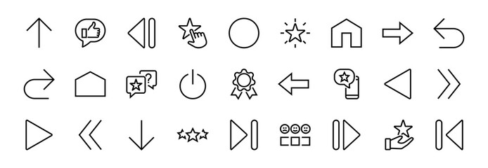 Set of line arrows, directions, arrows, contains icons such as pause, continuation, directly, to the right, Editable stroke. 480x480, On a white background, Vector illustration