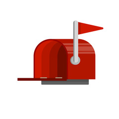 Open Red mailbox. Mail and message. Cartoon flat illustration. Work post office. Communication between people