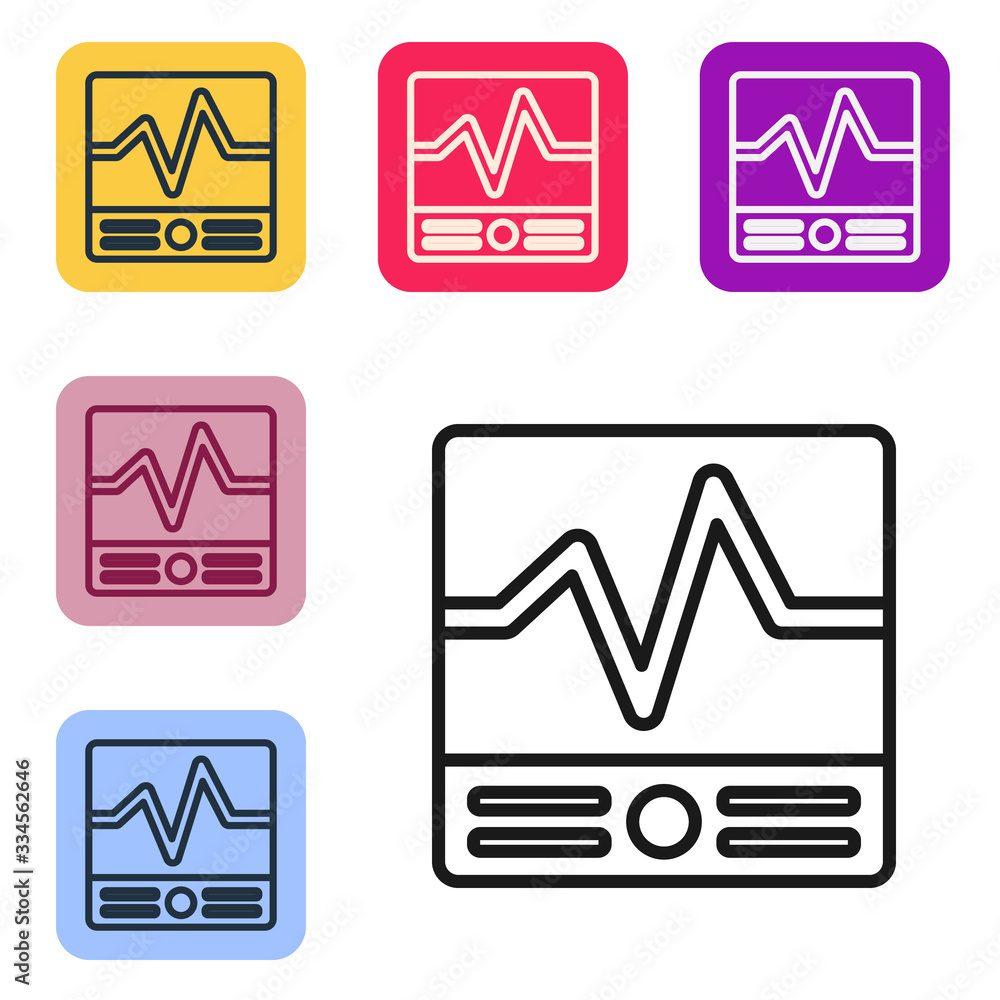 Poster black line electrical measuring instruments icon isolated on white background. analog devices. elect