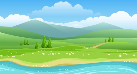 Obraz na płótnie Canvas Summer hills and river panorama