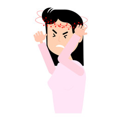 A woman s headache.Migraine.My head is spinning.Vector illustration.
