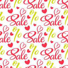 Sale background with handwritten lettering. Discounts up to seamless pattern. Card, label, post design. Vector illustration EPS10.