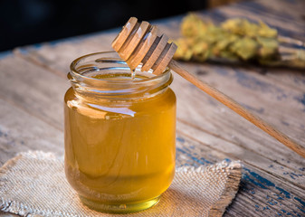flower honey in a jar