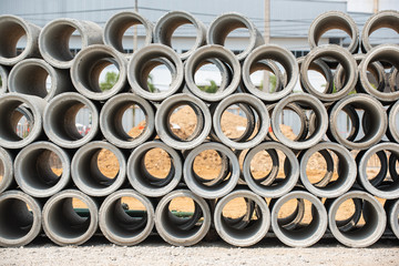 Concrete pipe drainage for stock at construction site