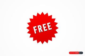 Free Badge Sticker Label. White Text with Red Starburst Banner usable for Promotion, Advertising and More Graphic Resources. Flat Vector Design Template Element.