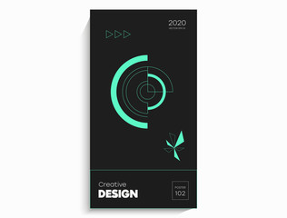Abstract geometric poster. Geometric shapes, lime elements on a black background.Creative bright digital vector for cover card, banner, poster.
