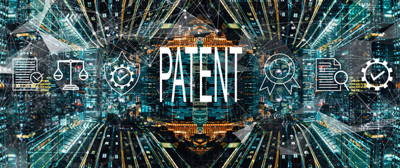 Patent concept with abstract Tokyo night cityscape
