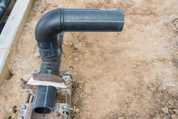 HDPE pipe welding for connection water supply at construction site