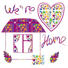 House heart inscription we're home pattern tracery