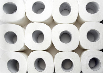 Many rolls of toilet paper, top view