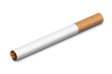 Cigarette inclined on white with clipping path