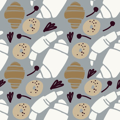 Croissant seamless pattern. Modern backery background for your design