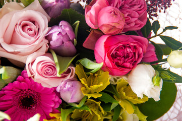 Close-up of a bouquet of flowers on a white background