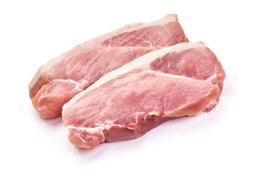 Raw pork meat, isolated on white background