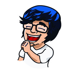 Cartoon young asian man smiling
