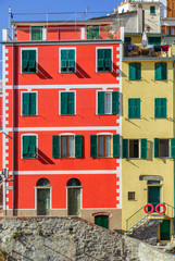 colourful building in Riomaggiore village in Cinque Terre, Liguria, Italy