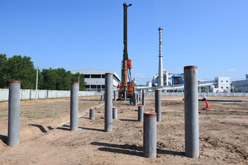 diesel hammer pile driving machine working on construction field