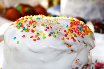 Easter cake, colorful decoration  close-up.
