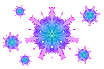 Purple snowflake with blue gradient on a white background. symmetrical geometrical star symbol...