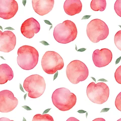 Wallpaper murals Watercolor fruits Seamless pattern with watercolor hand draw peach, isolated on white background