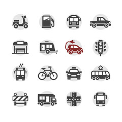 Public transport in city icons set