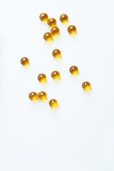 Transparent round tablets on a white background, top view.